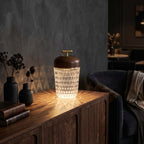 Portable Lamp Metal Wood and Crystal Glass | Integrated LED Touch Control | 2000mAh Battery for Cordless Ambient Lighting