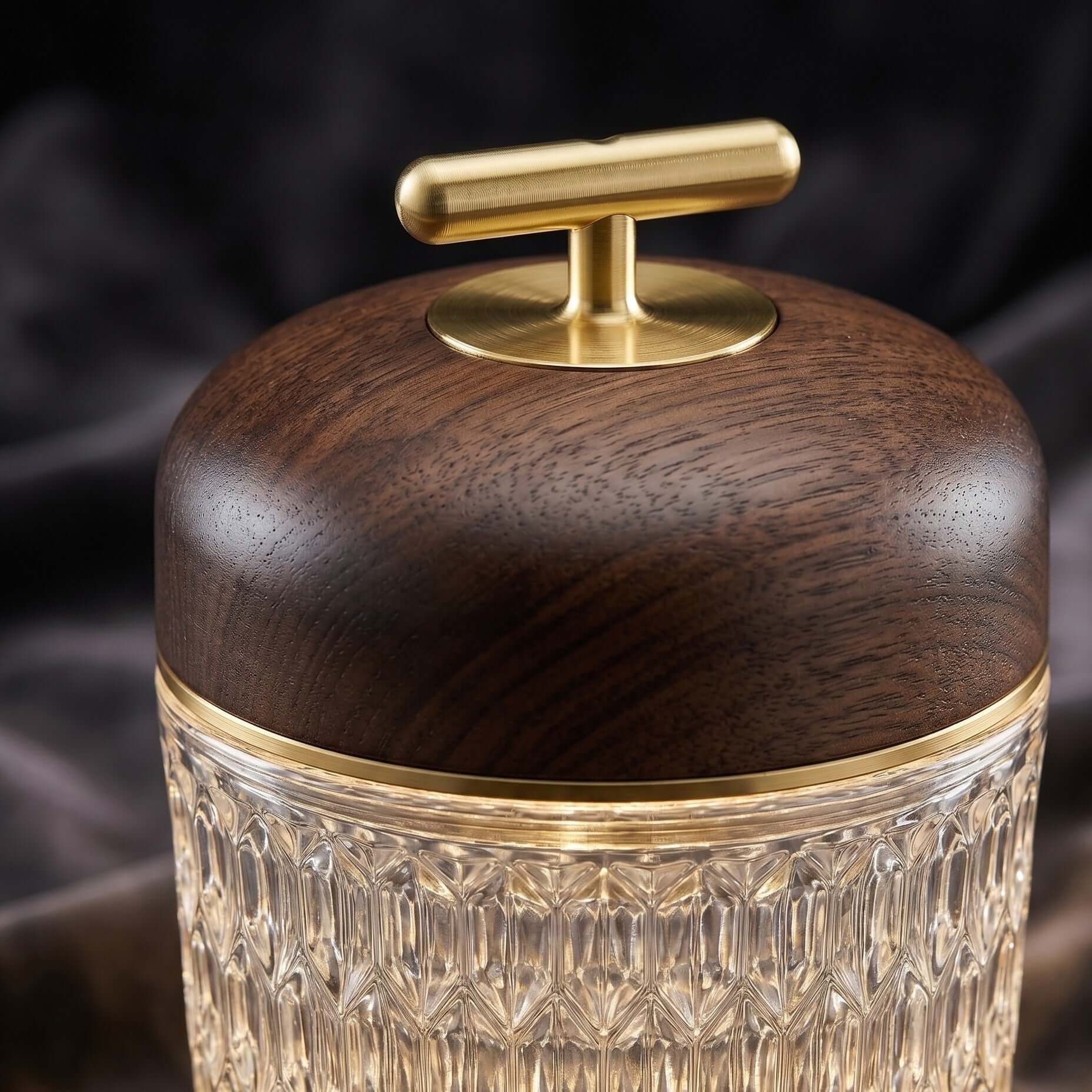 Portable Lamp Metal Wood and Crystal Glass | Integrated LED Touch Control | 2000mAh Battery for Cordless Ambient Lighting