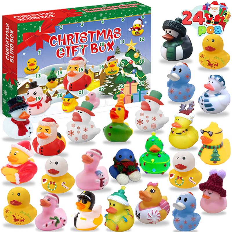 Rubber Duck Advent Calendar 2026 | 24 Day Christmas Countdown Toy Set for Kids - Holiday Themed Rubber Duckies Surprise Gift