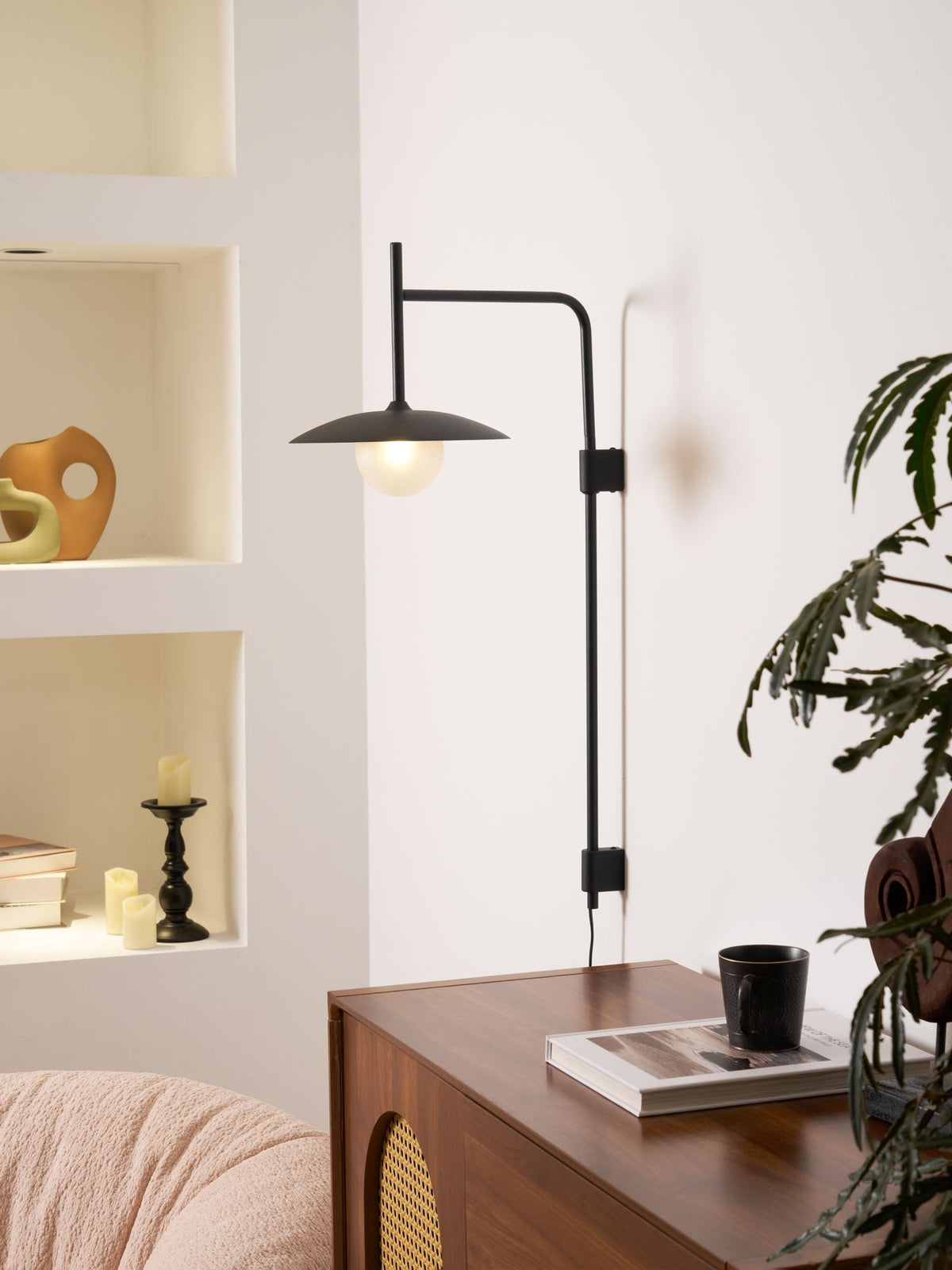 Swing Arm Wall Lamp Metal and Glass | Adjustable Articulated Design | Flexible Plug-In Lighting for Bedside and Living Room