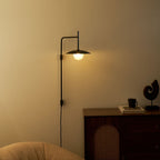 Swing Arm Wall Lamp Metal and Glass | Adjustable Articulated Design | Flexible Plug-In Lighting for Bedside and Living Room