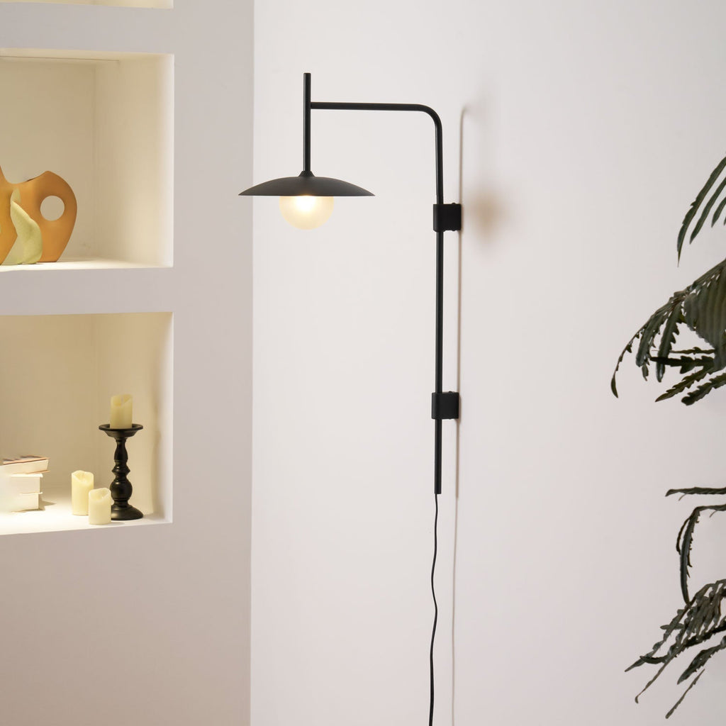 Swing Arm Wall Lamp Metal and Glass | Adjustable Articulated Design | Flexible Plug-In Lighting for Bedside and Living Room