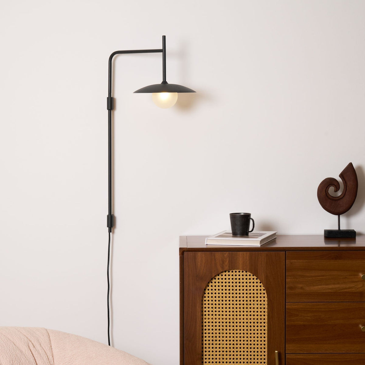 Swing Arm Wall Lamp Metal and Glass | Adjustable Articulated Design | Flexible Plug-In Lighting for Bedside and Living Room