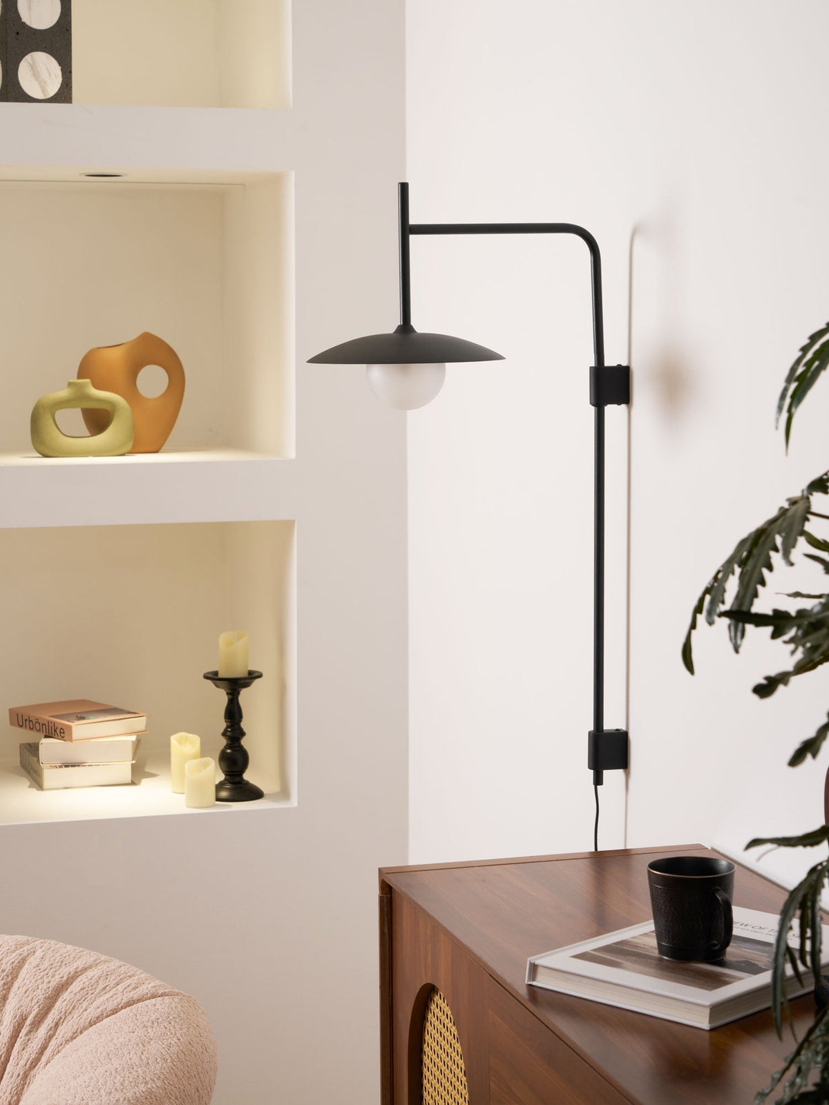 Swing Arm Wall Lamp Metal and Glass | Adjustable Articulated Design | Flexible Plug-In Lighting for Bedside and Living Room
