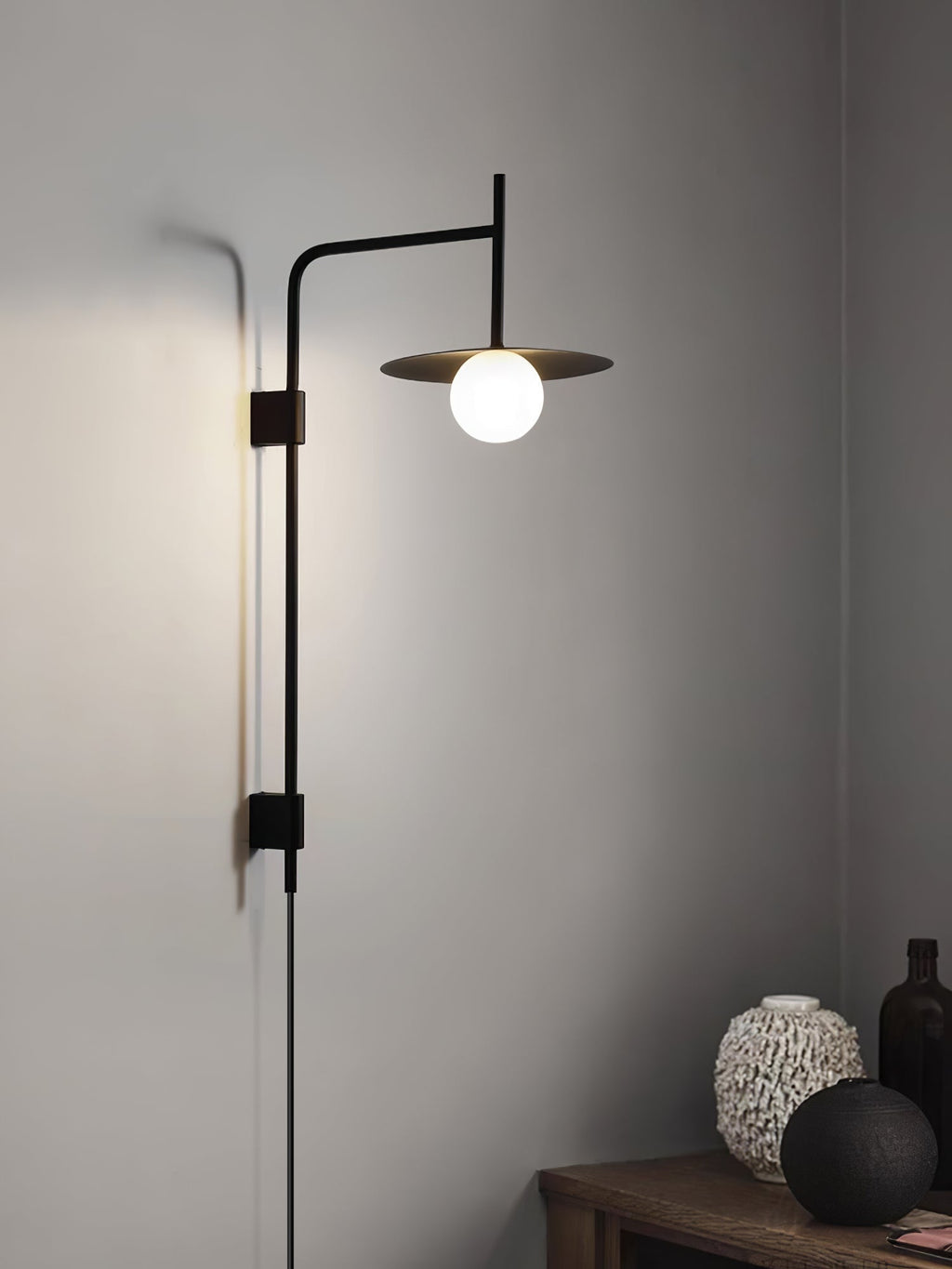Swing Arm Wall Lamp Metal and Glass | Adjustable Articulated Design | Flexible Plug-In Lighting for Bedside and Living Room