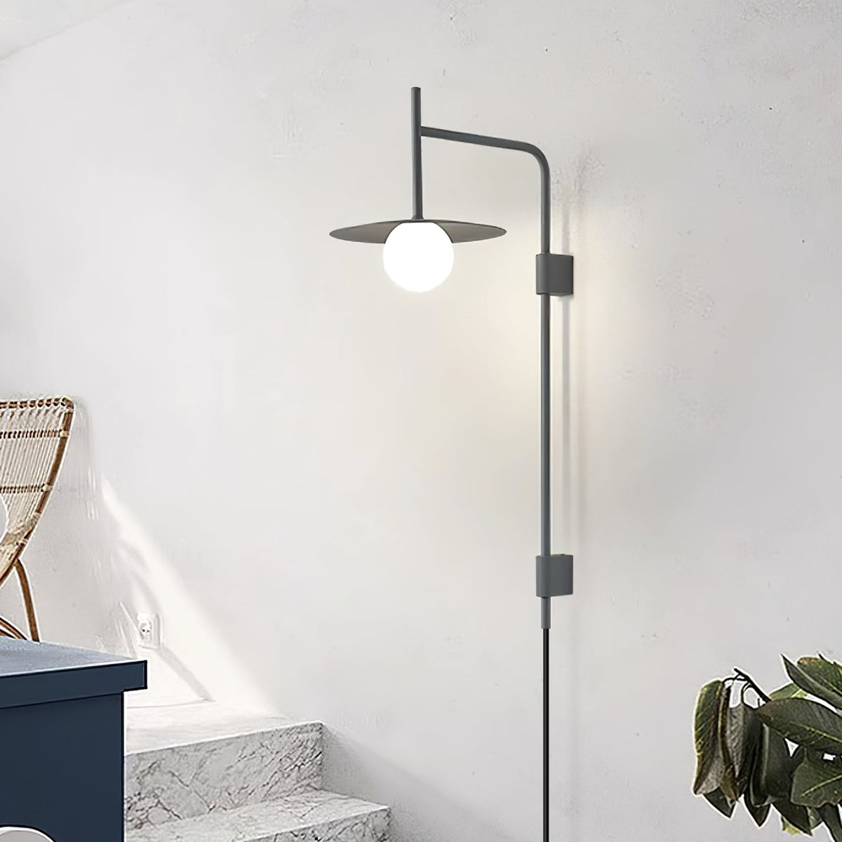 Swing Arm Wall Lamp Metal and Glass | Adjustable Articulated Design | Flexible Plug-In Lighting for Bedside and Living Room