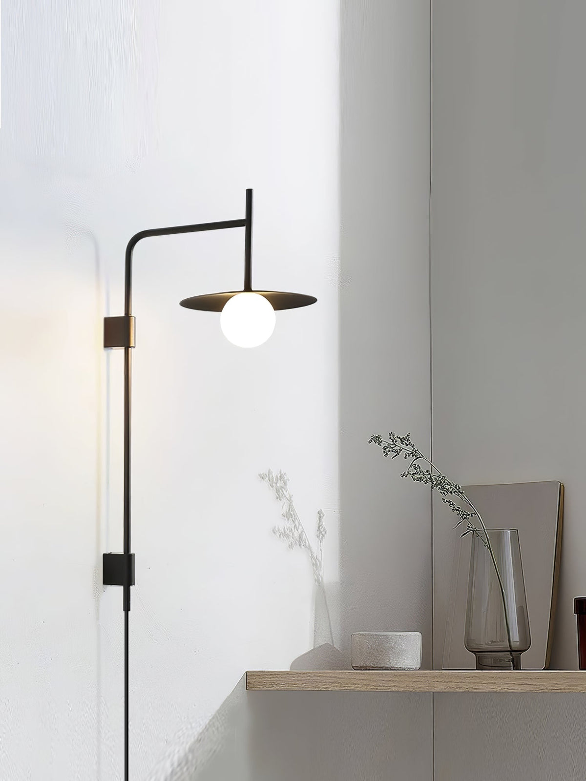 Swing Arm Wall Lamp Metal and Glass | Adjustable Articulated Design | Flexible Plug-In Lighting for Bedside and Living Room