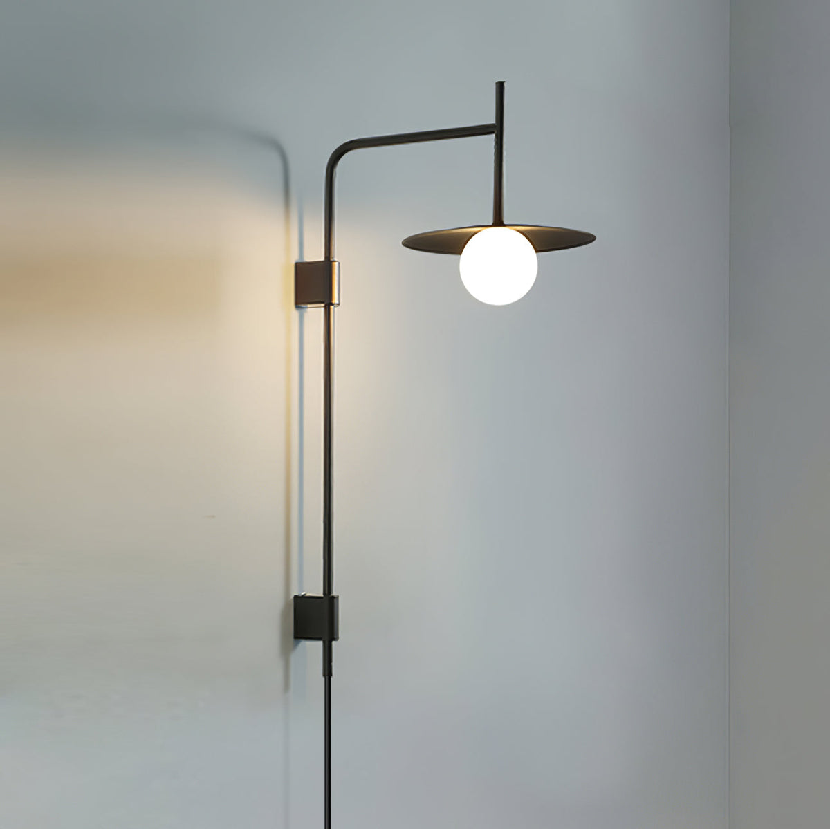 Swing Arm Wall Lamp Metal and Glass | Adjustable Articulated Design | Flexible Plug-In Lighting for Bedside and Living Room