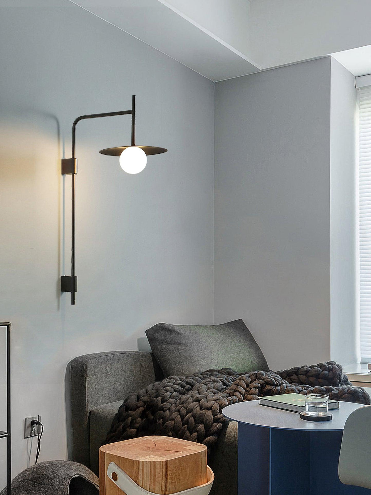 Swing Arm Wall Lamp Metal and Glass | Adjustable Articulated Design | Flexible Plug-In Lighting for Bedside and Living Room