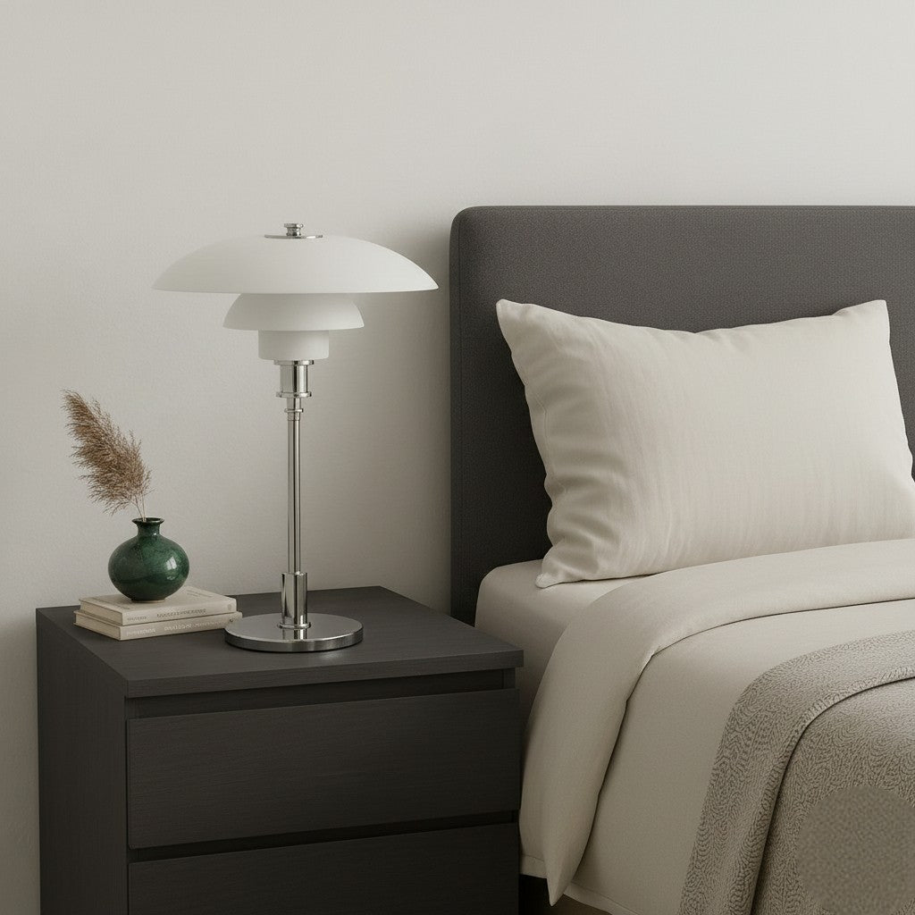 Danish Design Multi-Tiered Table Lamp with Chrome Base