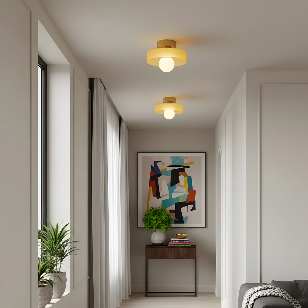 French Bauhaus Ceiling Lamp – Geometric Glass Flush Mount Fixture