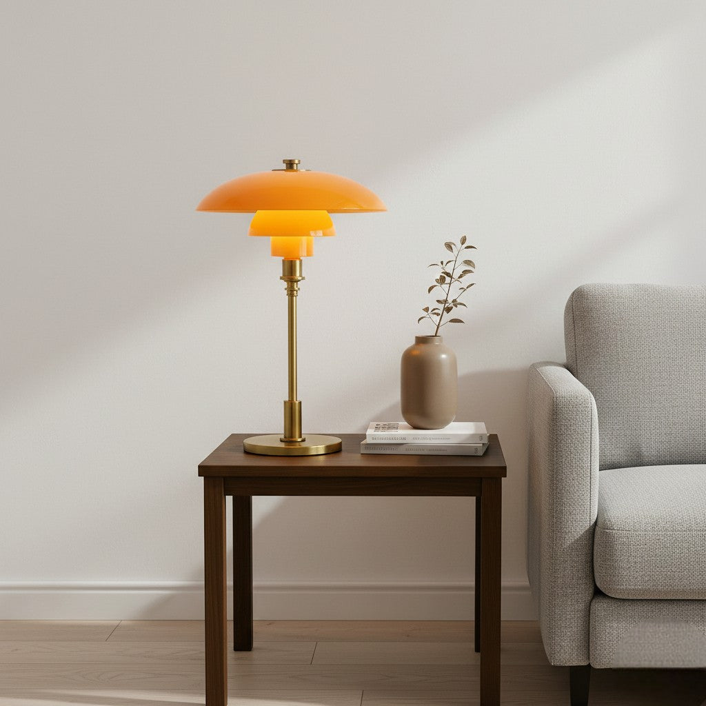 Danish Design Multi-Tiered Table Lamp with Chrome Base