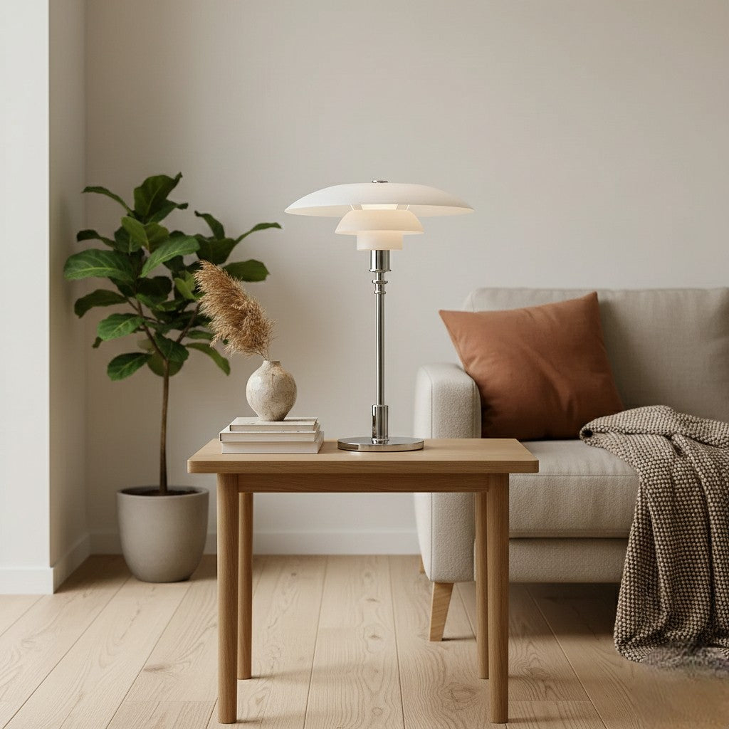 Danish Design Multi-Tiered Table Lamp with Chrome Base