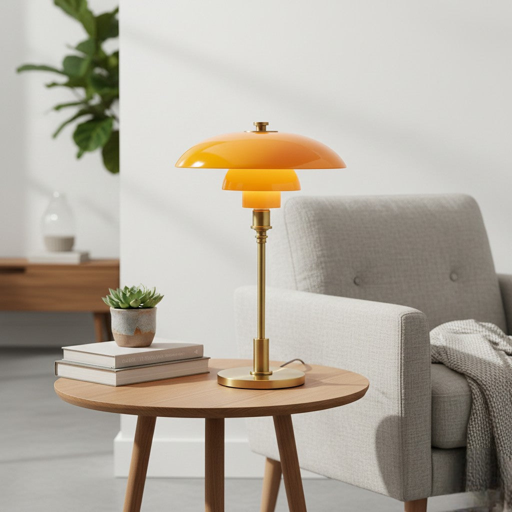 Danish Design Multi-Tiered Table Lamp with Chrome Base