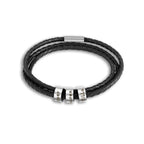 Personalized Leather Bracelet with Custom Engraved Name Beads - Men's Family Name Wristband - Genuine Leather Jewelry Gift