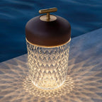 Portable Lamp Metal Wood and Crystal Glass | Integrated LED Touch Control | 2000mAh Battery for Cordless Ambient Lighting