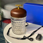 Portable Lamp Metal Wood and Crystal Glass | Integrated LED Touch Control | 2000mAh Battery for Cordless Ambient Lighting