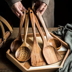 Kitchen Utensil Set Wood 5 Pieces | Natural Grain Finish | Ergonomic Handles for Comfortable and Efficient Cooking