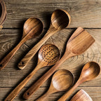 Kitchen Utensil Set Wood 5 Pieces | Natural Grain Finish | Ergonomic Handles for Comfortable and Efficient Cooking