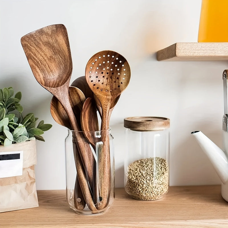 Kitchen Utensil Set Wood 5 Pieces | Natural Grain Finish | Ergonomic Handles for Comfortable and Efficient Cooking