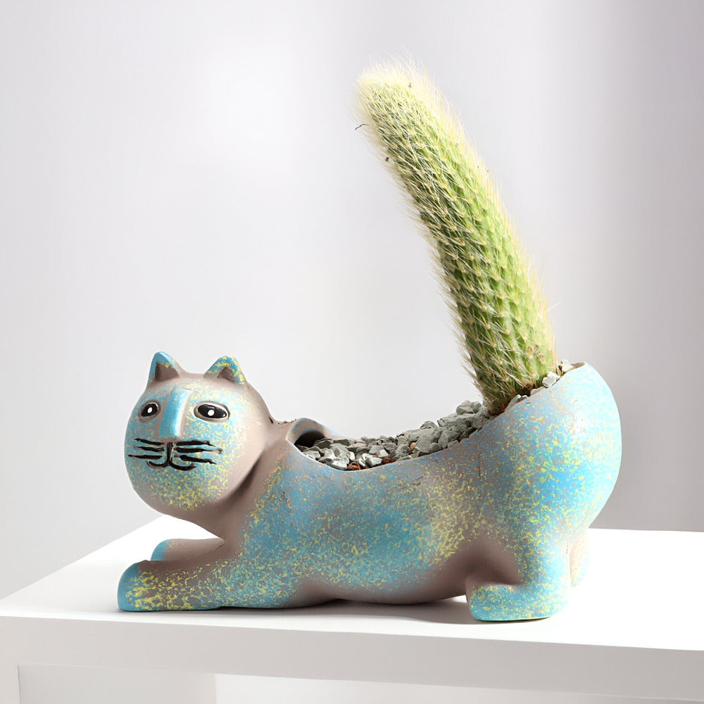 Charming Ceramic Flower Pot with Cat Design for Plants