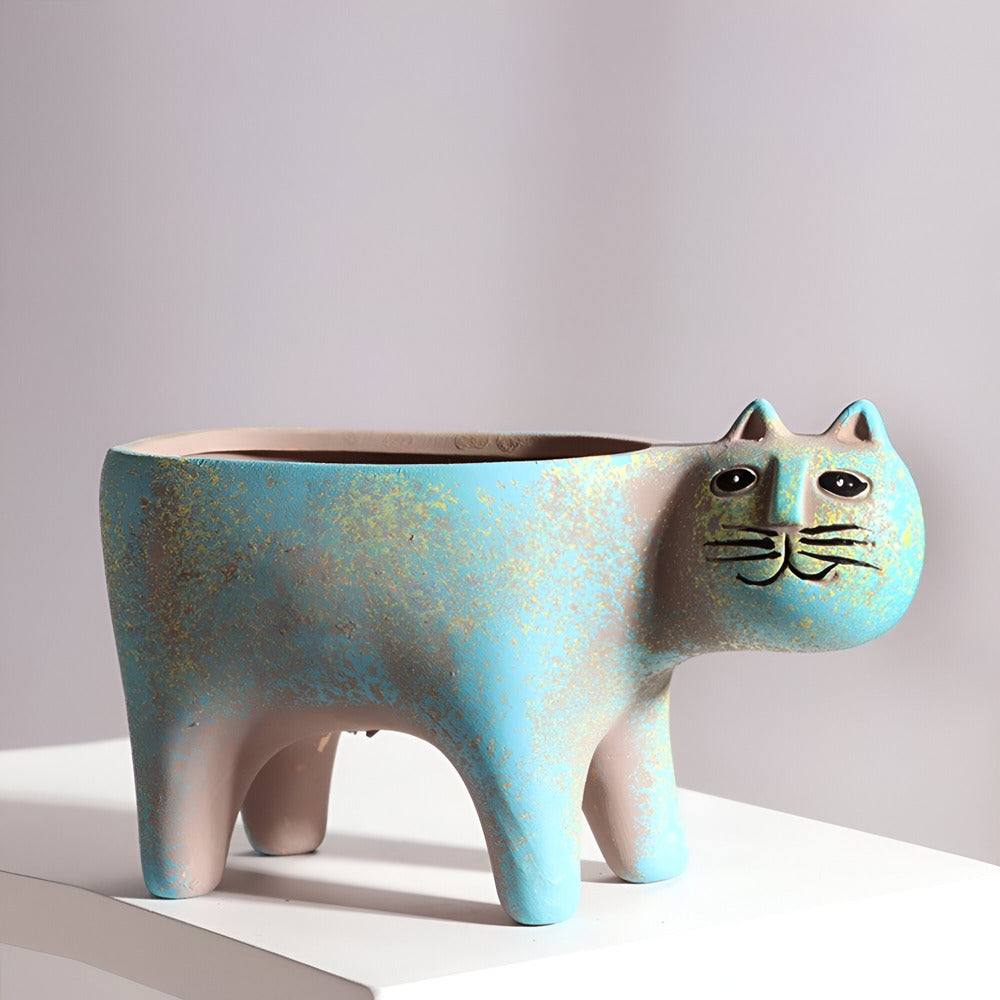 Charming Ceramic Flower Pot with Cat Design for Plants