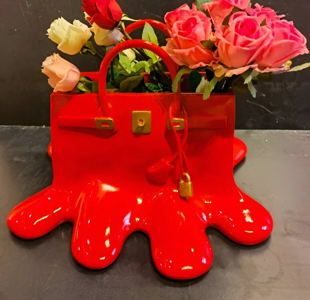 Designer Handbag Vase Sculptural Resin Flower Vase Modern Fashion Inspired Decor Piece