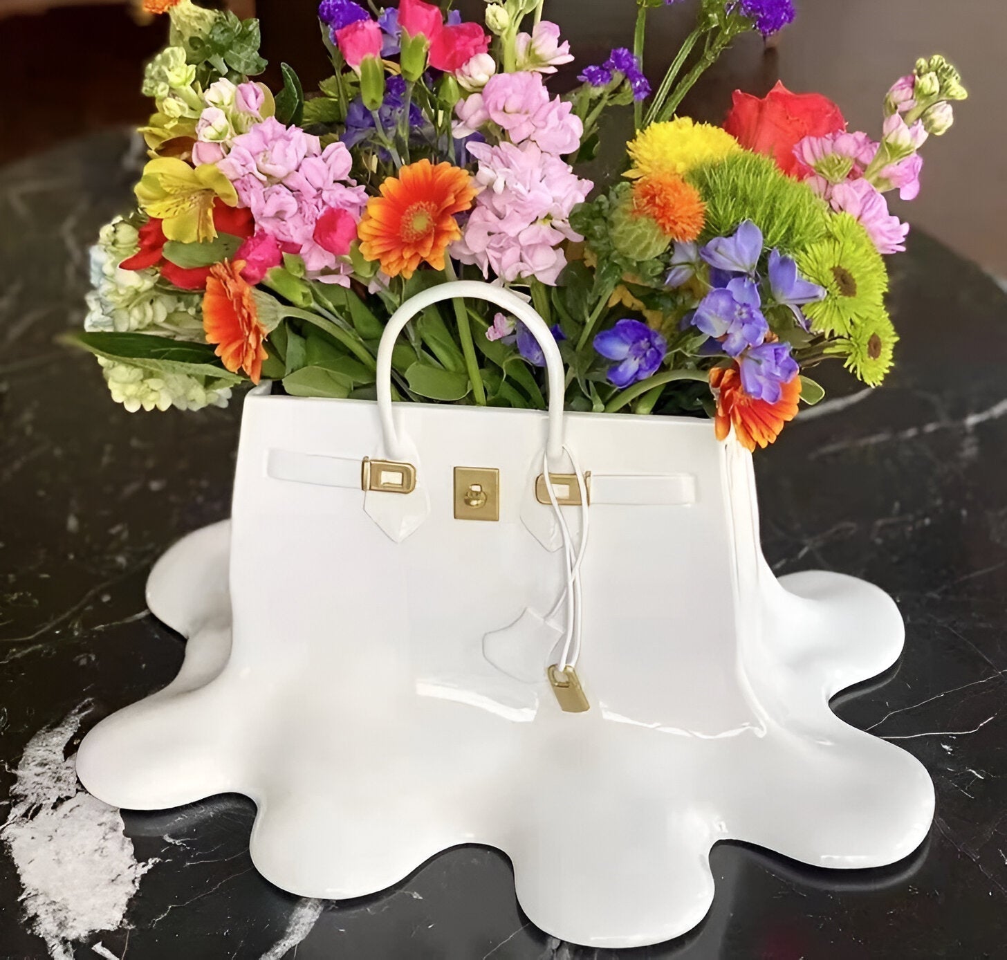 Designer Handbag Vase Sculptural Resin Flower Vase Modern Fashion Inspired Decor Piece