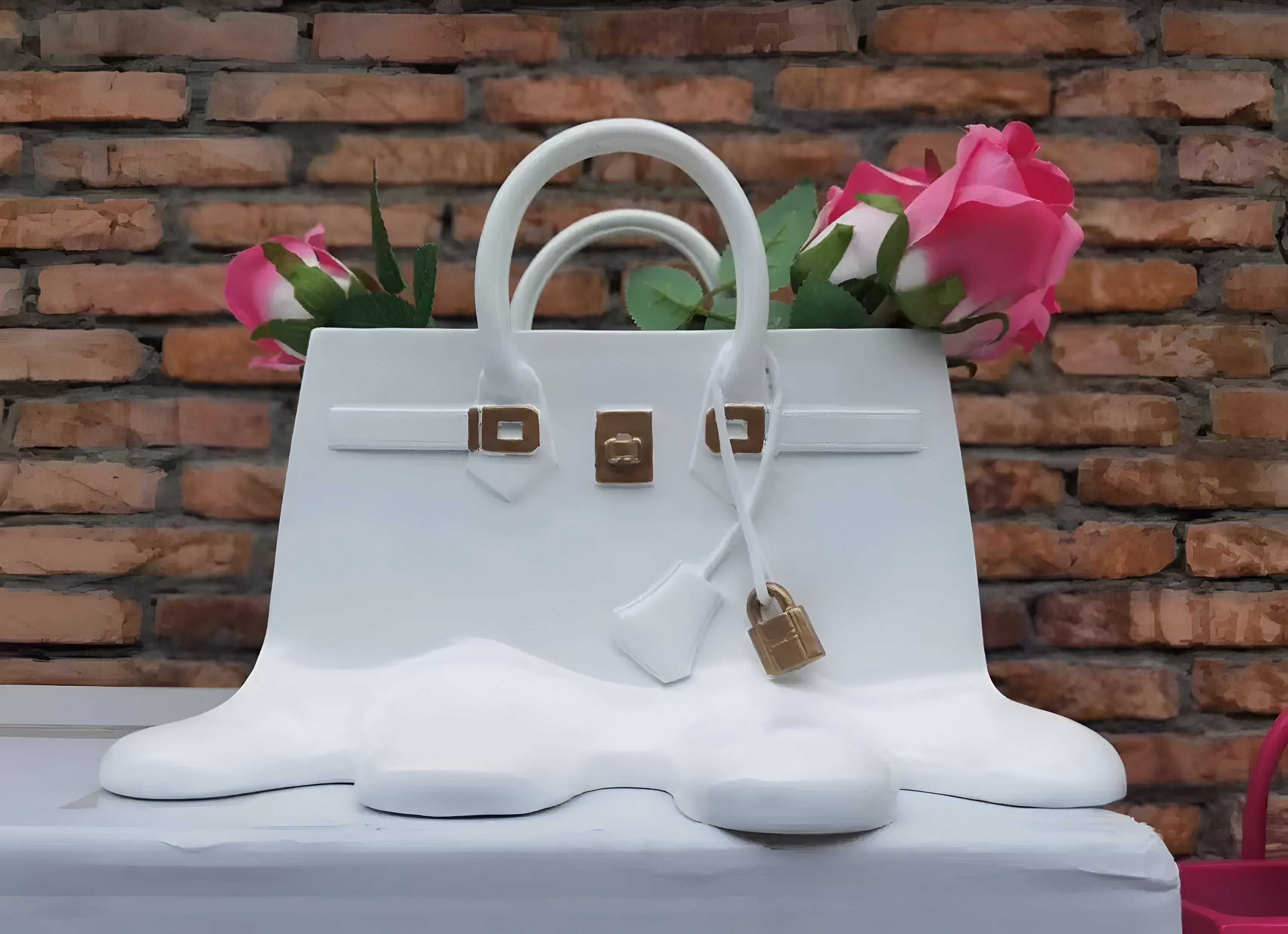 Designer Handbag Vase Sculptural Resin Flower Vase Modern Fashion Inspired Decor Piece
