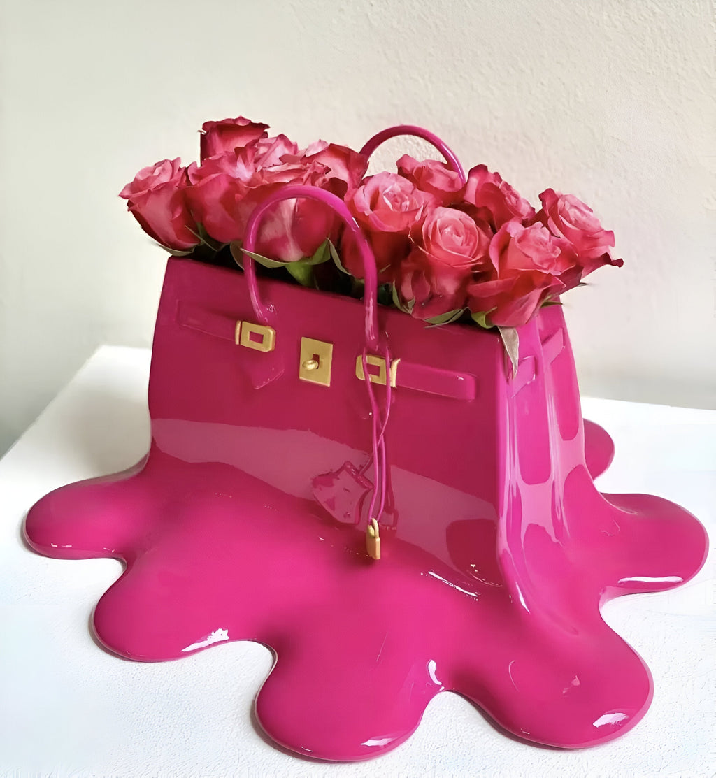 Designer Handbag Vase Sculptural Resin Flower Vase Modern Fashion Inspired Decor Piece