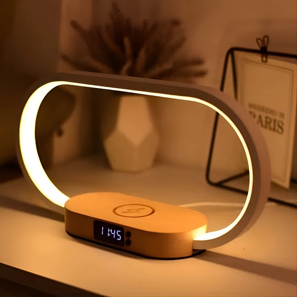 Modern LED Desk Lamp Wireless Charging Clock Bedside Night Light