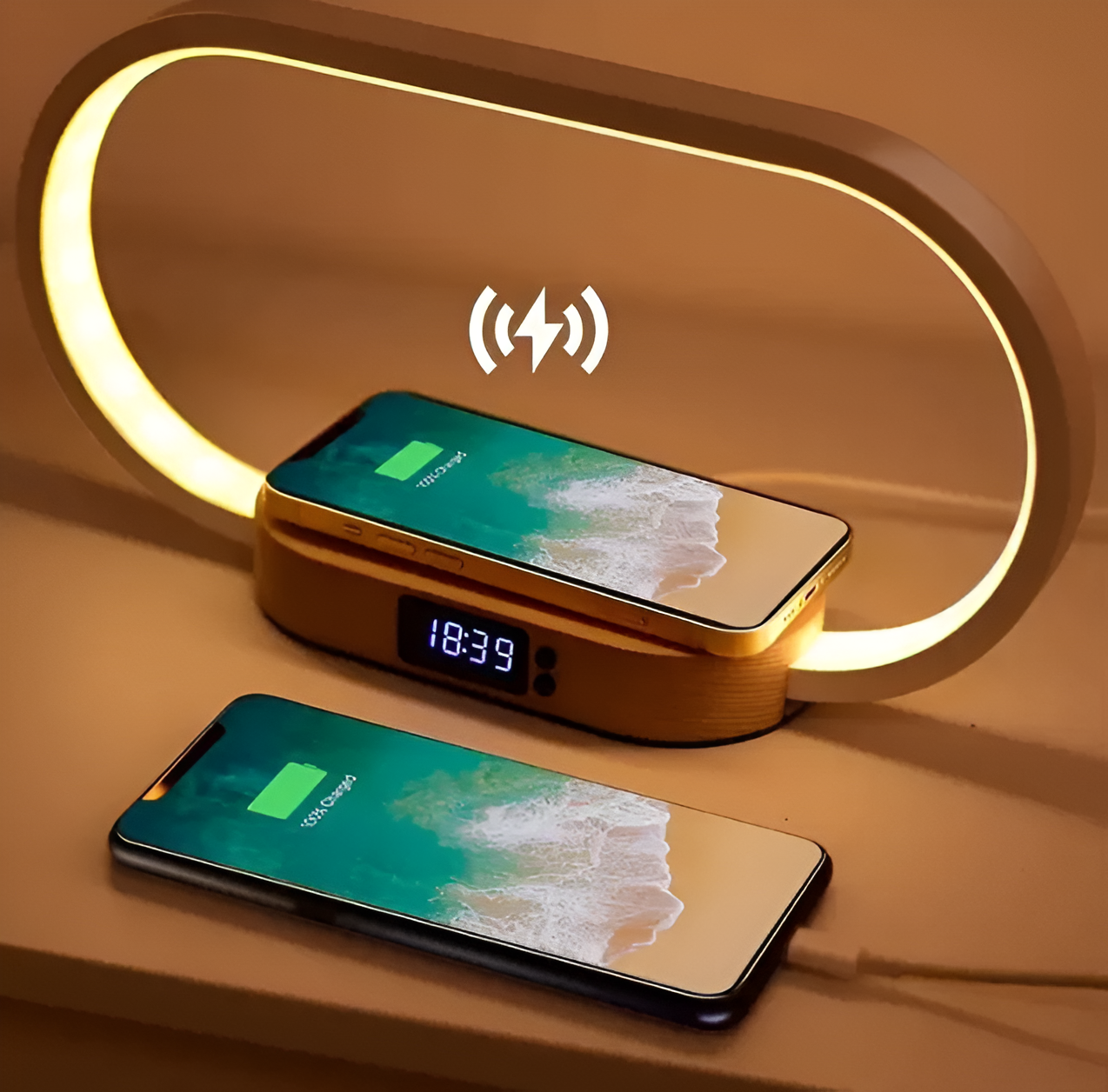 Modern LED Desk Lamp Wireless Charging Clock Bedside Night Light
