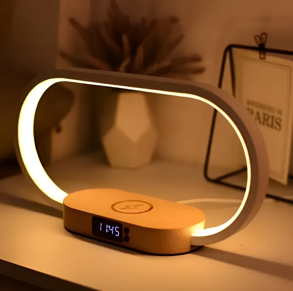 Modern LED Desk Lamp Wireless Charging Clock Bedside Night Light
