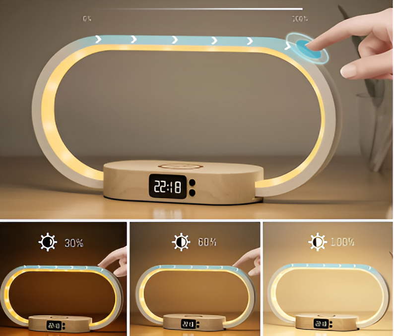 Modern LED Desk Lamp Wireless Charging Clock Bedside Night Light