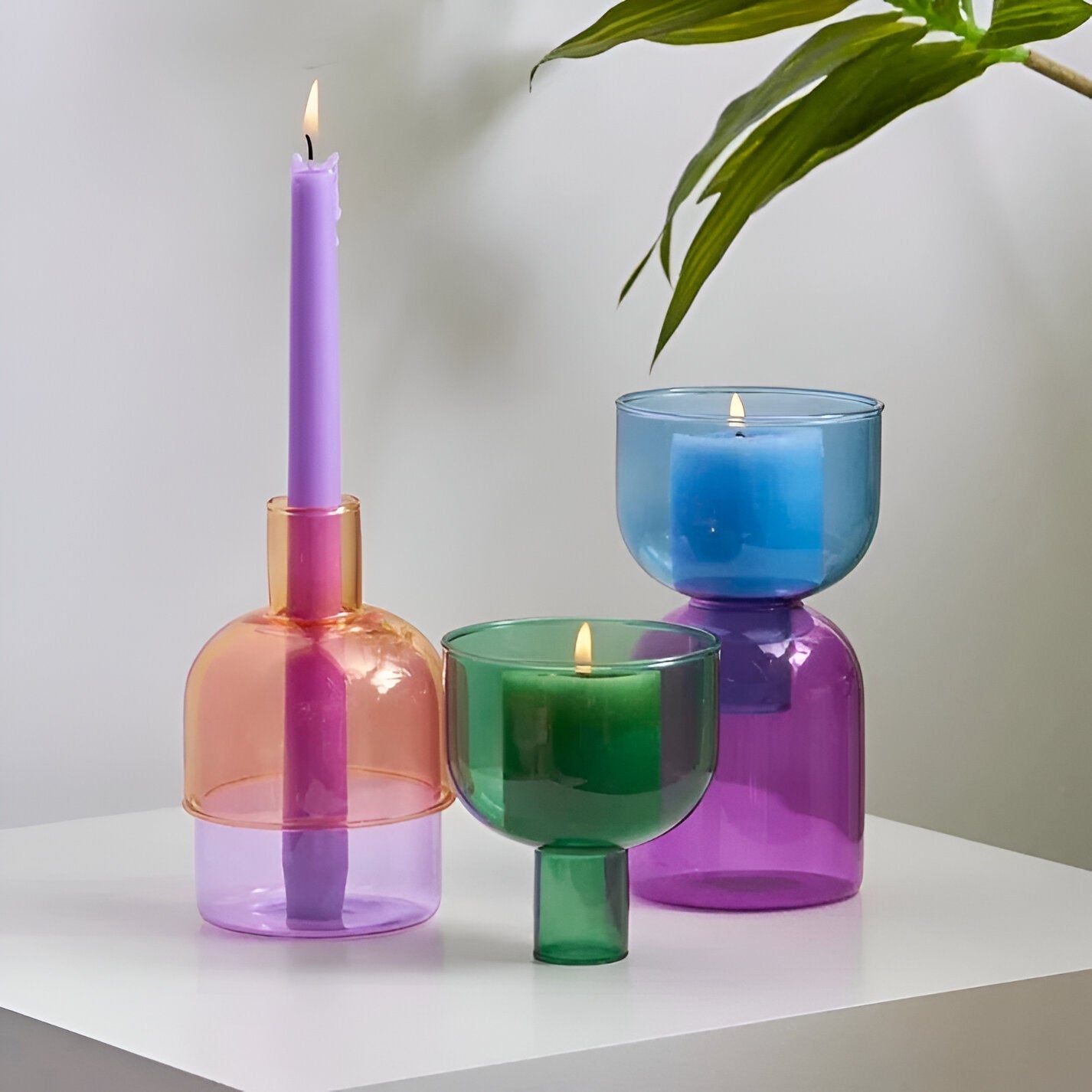 Colorful Glass Candle Holder Modern Decorative Vase Contemporary Tabletop Accent Decor