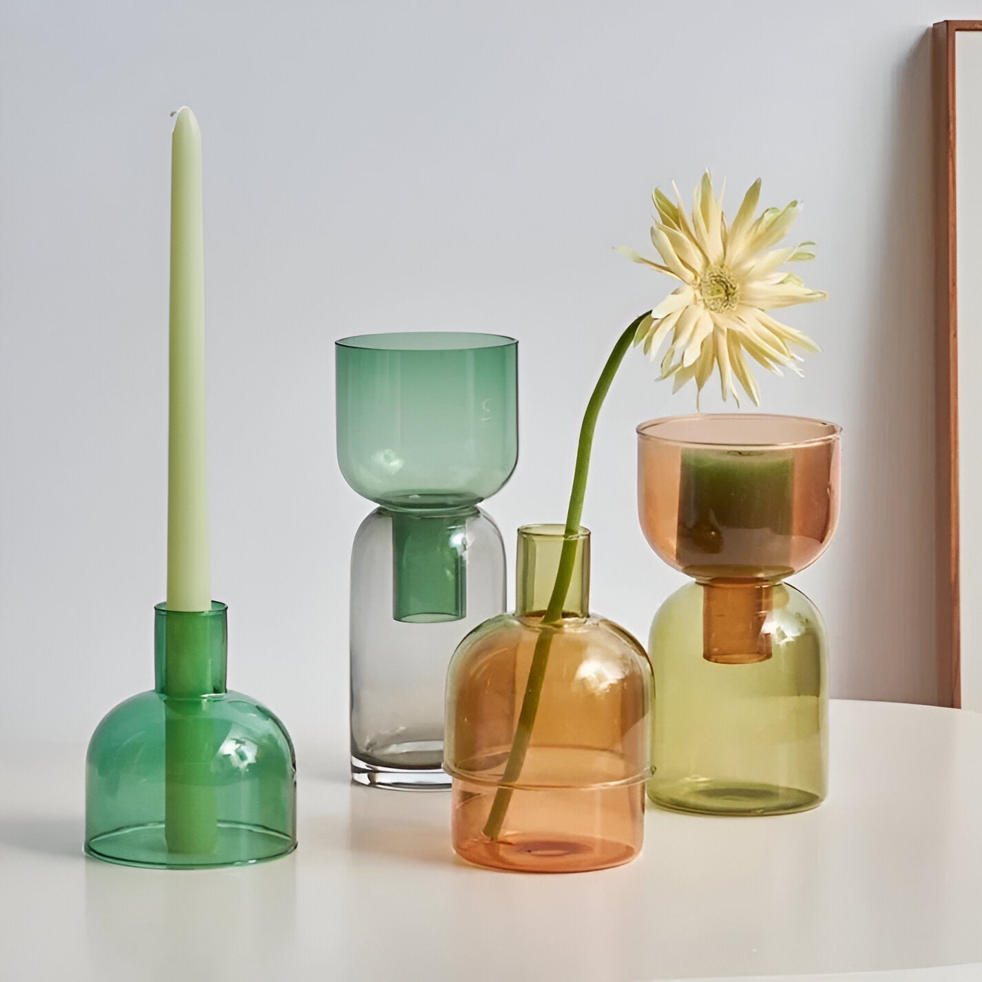 Colorful Glass Candle Holder Modern Decorative Vase Contemporary Tabletop Accent Decor