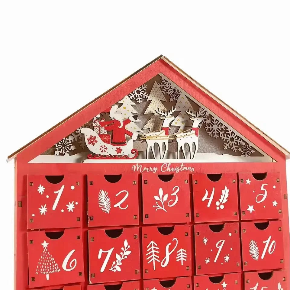 Light Up Wooden Advent Calendar with 24 Drawers | Refillable Christmas Countdown | Reusable Festive Holiday Home Decor