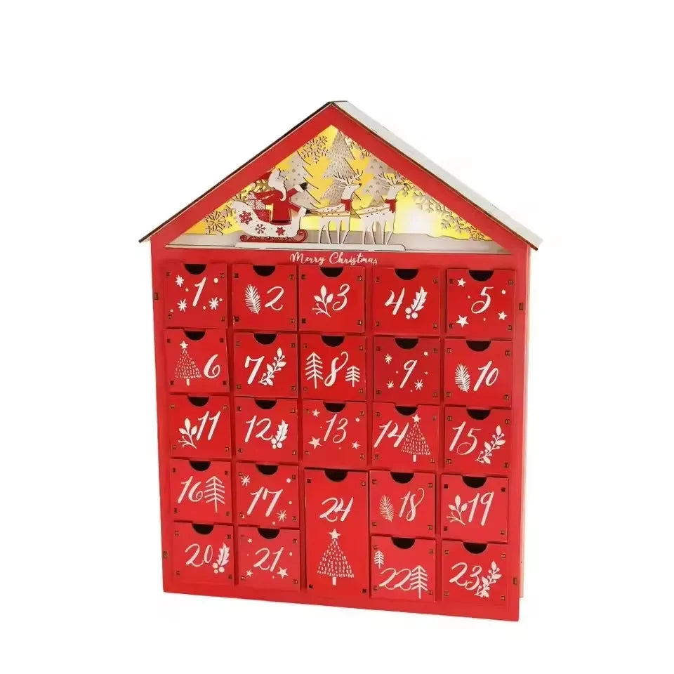 Light Up Wooden Advent Calendar with 24 Drawers | Refillable Christmas Countdown | Reusable Festive Holiday Home Decor