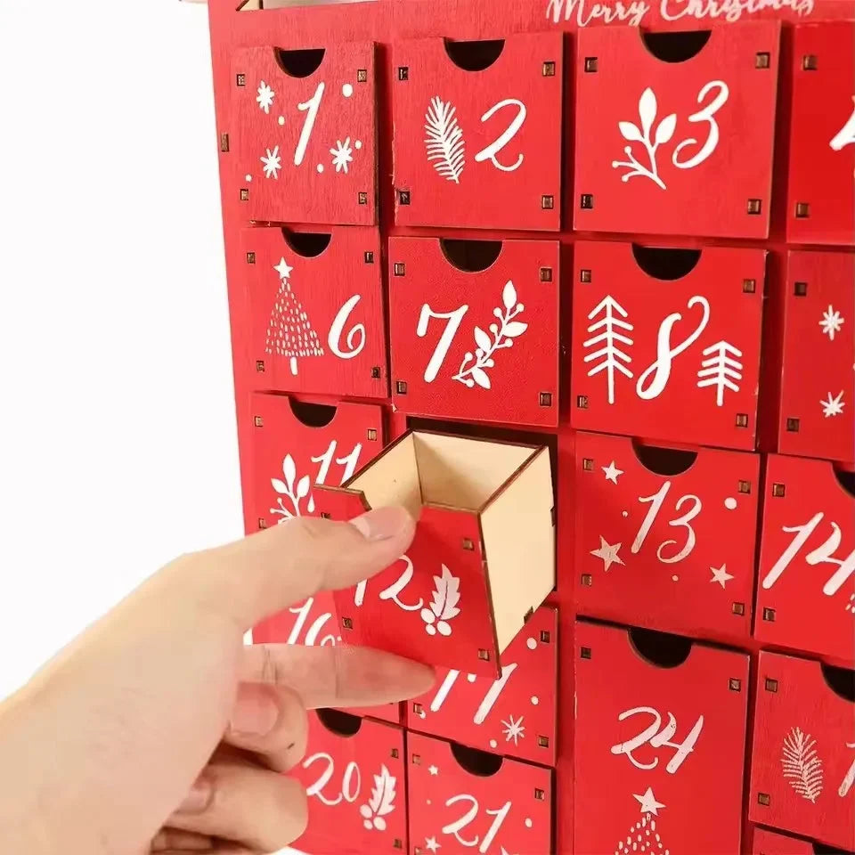 Light Up Wooden Advent Calendar with 24 Drawers | Refillable Christmas Countdown | Reusable Festive Holiday Home Decor
