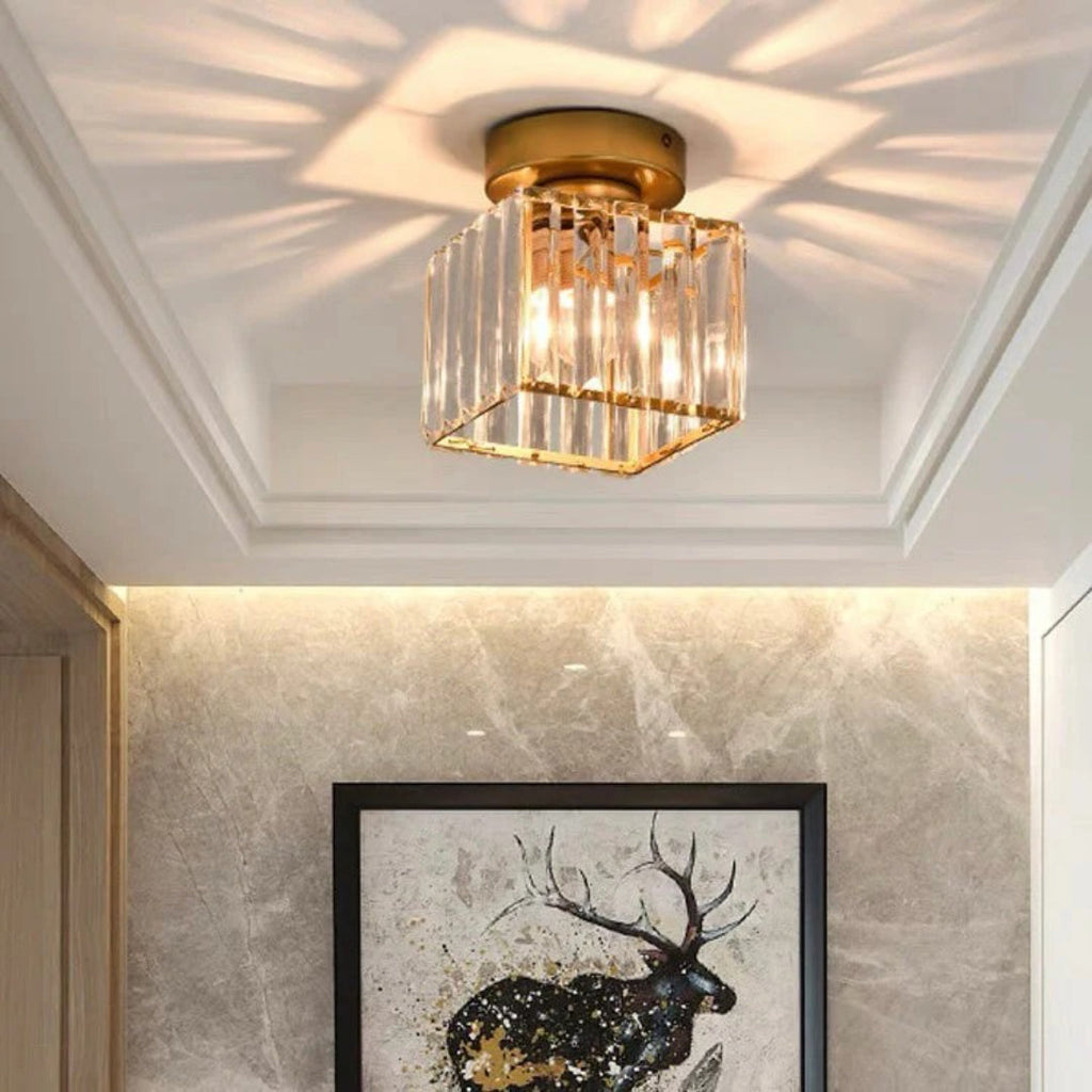 Crystal Metal Cube Ceiling Light