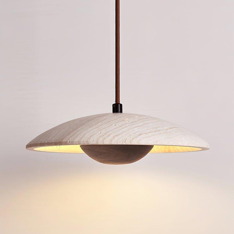 Adjustable Pendant Light Travertine Woven Wood | Japandi Style | Ambient Lighting for Dining and Living Spaces