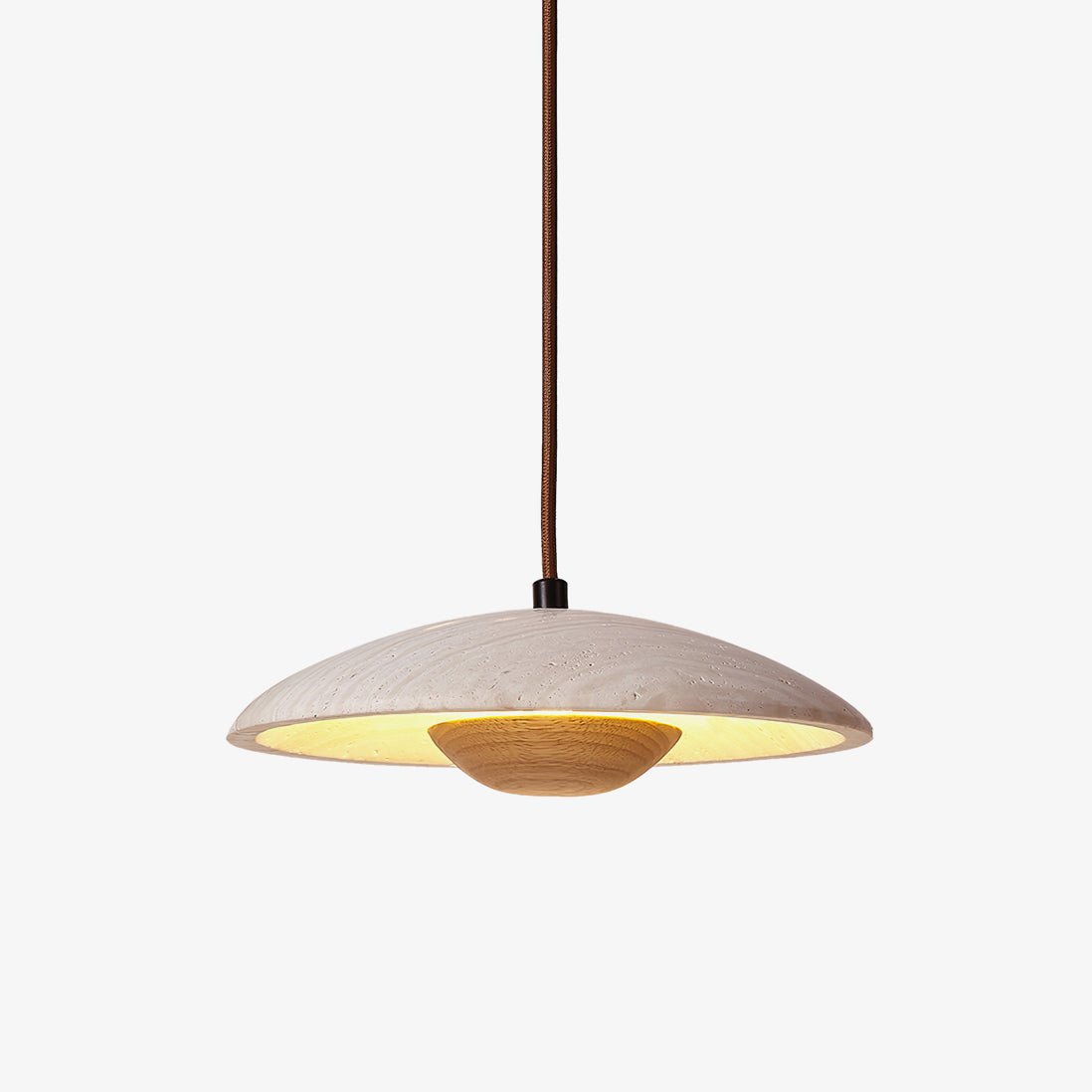 Adjustable Pendant Light Travertine Woven Wood | Japandi Style | Ambient Lighting for Dining and Living Spaces