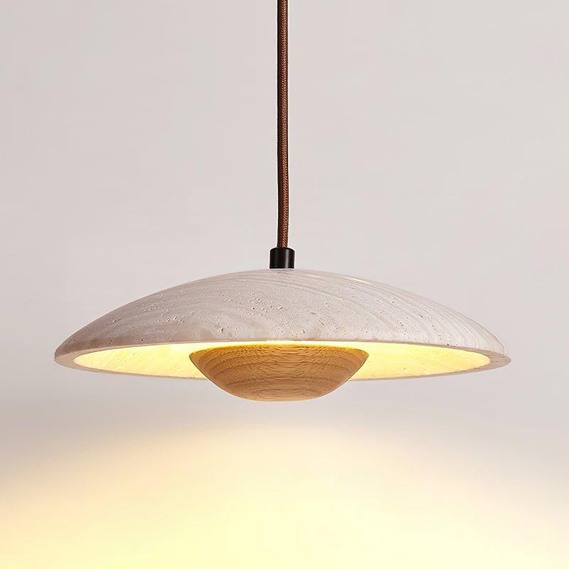 Adjustable Pendant Light Travertine Woven Wood | Japandi Style | Ambient Lighting for Dining and Living Spaces