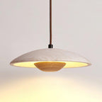 Adjustable Pendant Light Travertine Woven Wood | Japandi Style | Ambient Lighting for Dining and Living Spaces