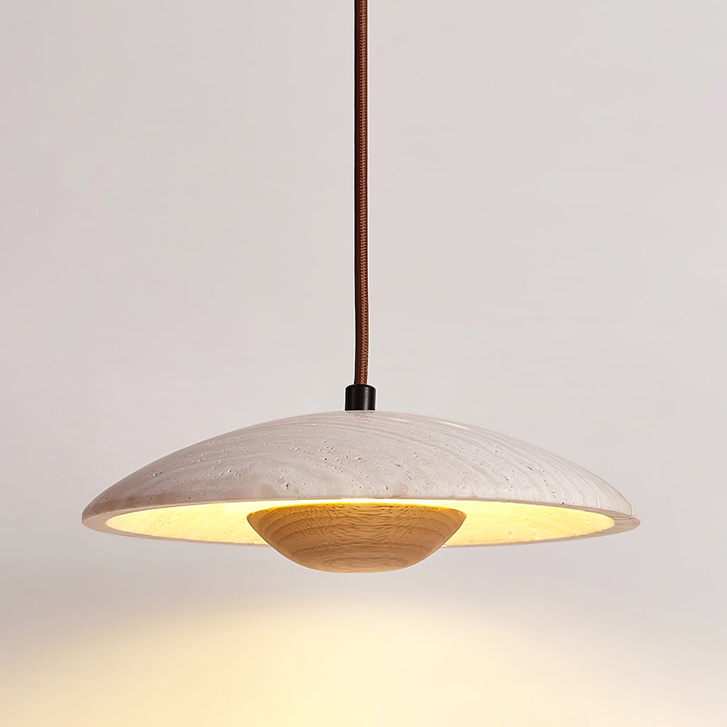 Adjustable Pendant Light Travertine Woven Wood | Japandi Style | Ambient Lighting for Dining and Living Spaces