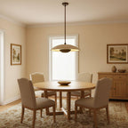 Adjustable Pendant Light Travertine Woven Wood | Japandi Style | Ambient Lighting for Dining and Living Spaces