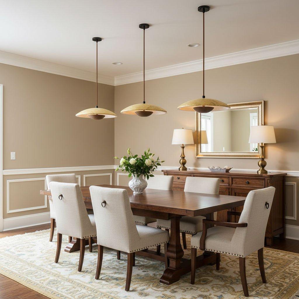 Adjustable Pendant Light Travertine Woven Wood | Japandi Style | Ambient Lighting for Dining and Living Spaces