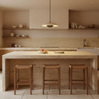 Adjustable Pendant Light Travertine Woven Wood | Japandi Style | Ambient Lighting for Dining and Living Spaces