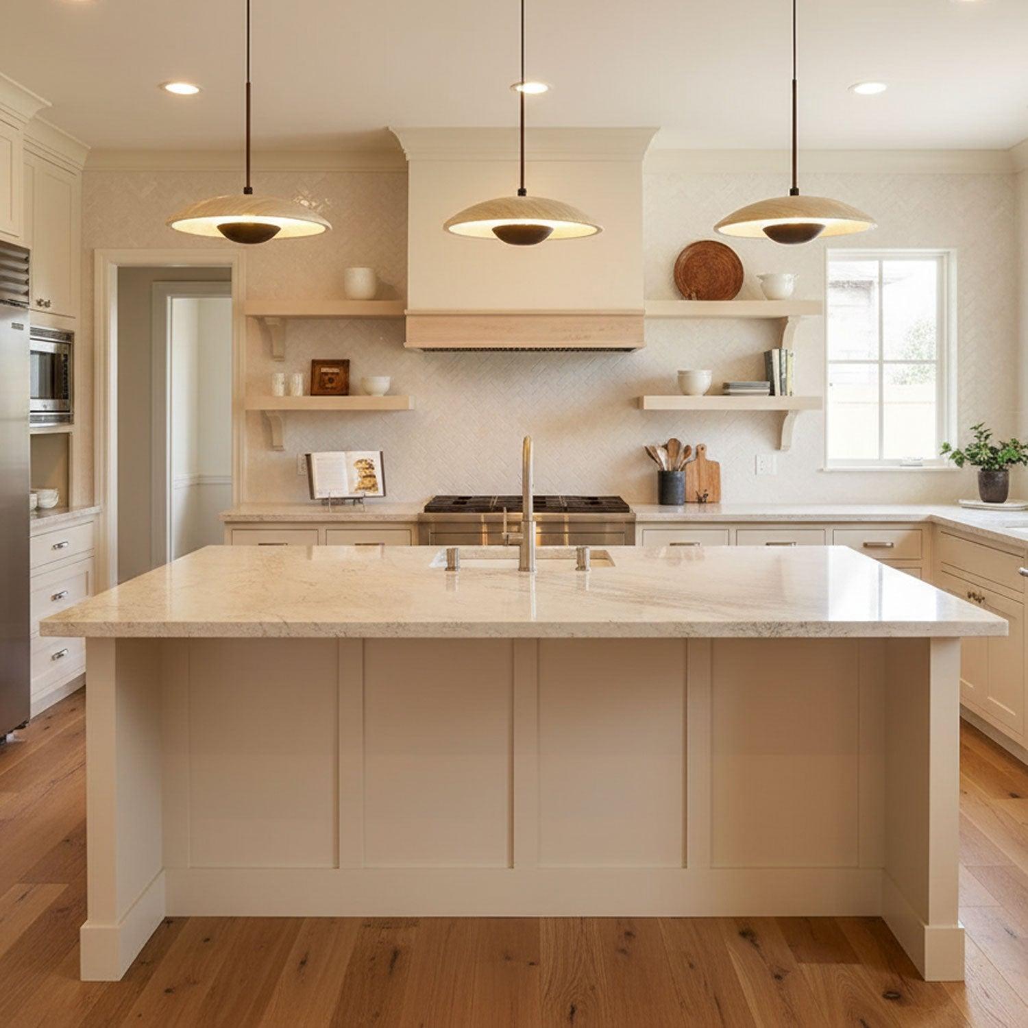 Adjustable Pendant Light Travertine Woven Wood | Japandi Style | Ambient Lighting for Dining and Living Spaces