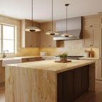 Adjustable Pendant Light Travertine Woven Wood | Japandi Style | Ambient Lighting for Dining and Living Spaces